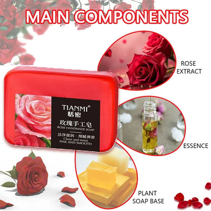 Rose essential oil soap deeply cleanses your face and body, leaving a long-lasting fragrance while moisturizing and hydrating