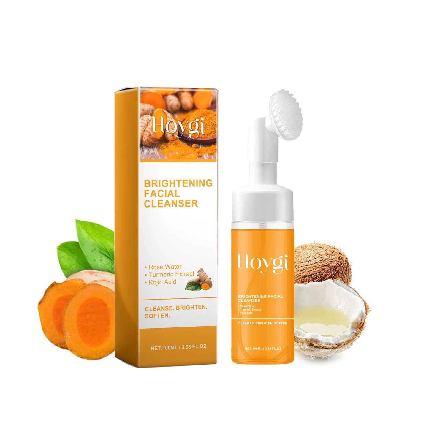 Hoygi Brightening Facial Cleanser Oil Control Deep Cleansing Softening Skin Smoothing Natural Formula Turmeric Foaming Cleanser