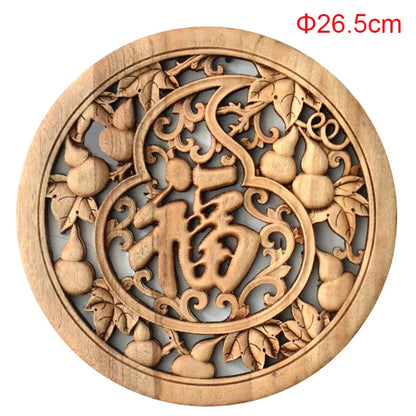 1PC Traditional Chinese Woodcarving Wall Hanging Camphor Wood 3d Exquisite Dragon Phoenix Flower Carving Craft Home Decoration