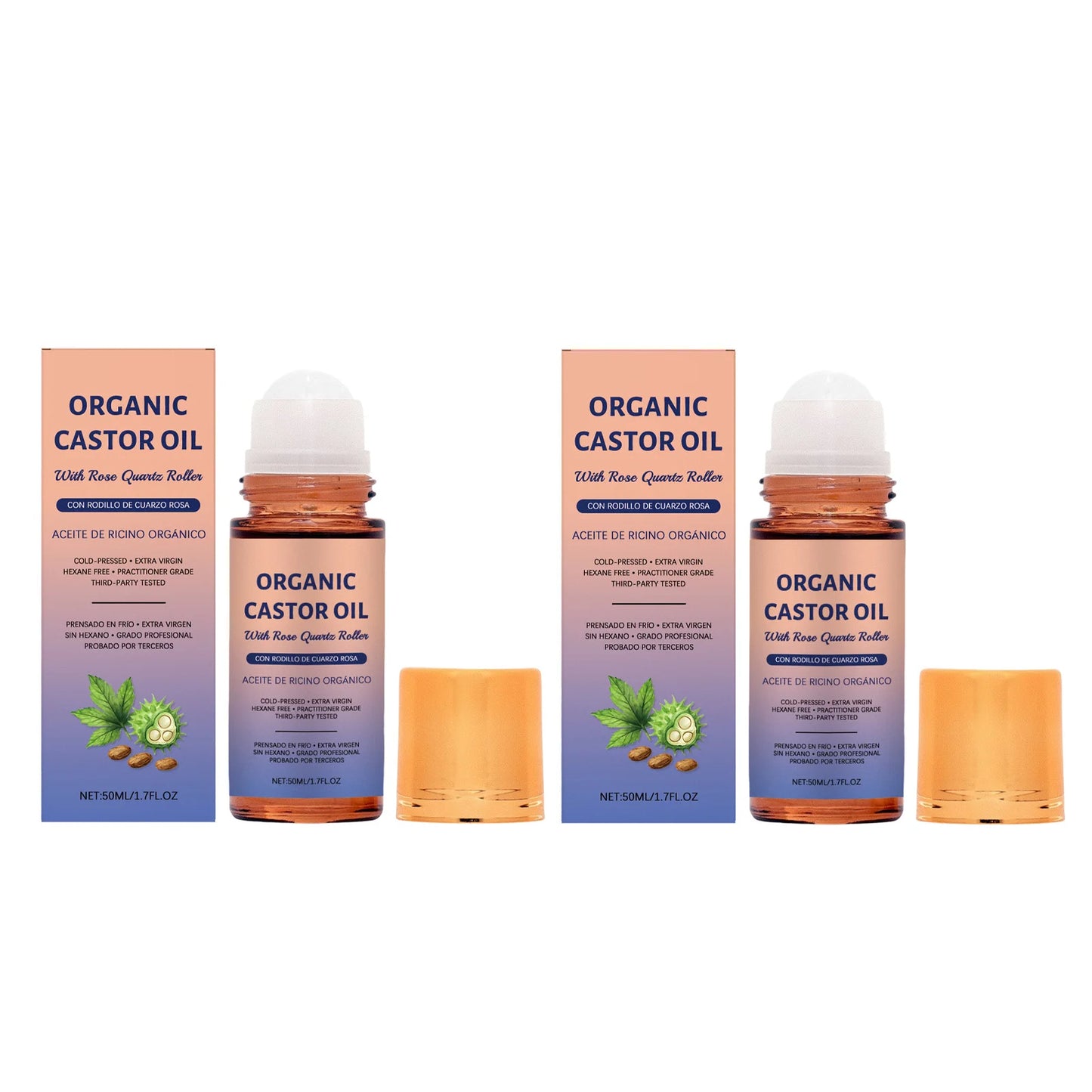 Organic Castor Oil Serum Roller Improve Skin Elasticity Deep Moisturizing Face Body Skin Massage Care Essence 50ml