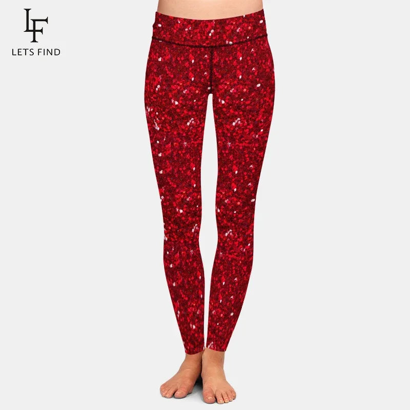 LETSFIND New Arrival Women Leggings High Waist Sexy Women Pants 3D Red Glitter Texture Print Fitness Slim Girls Stretch Leggings