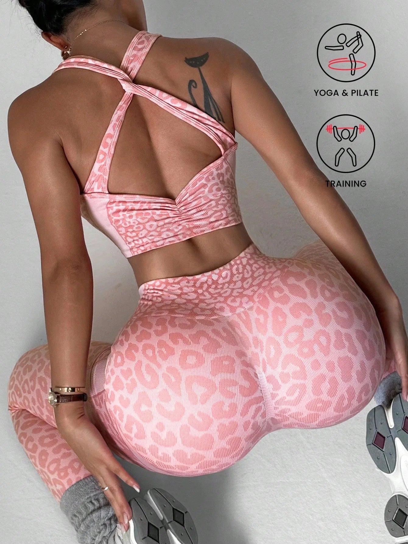 Casual Sexy Outdoor Yoga Tracksuits Women Leopard Print Corset Top+Pants 2-piece Set Female GYM Fitness Trousers Suit Sportwear