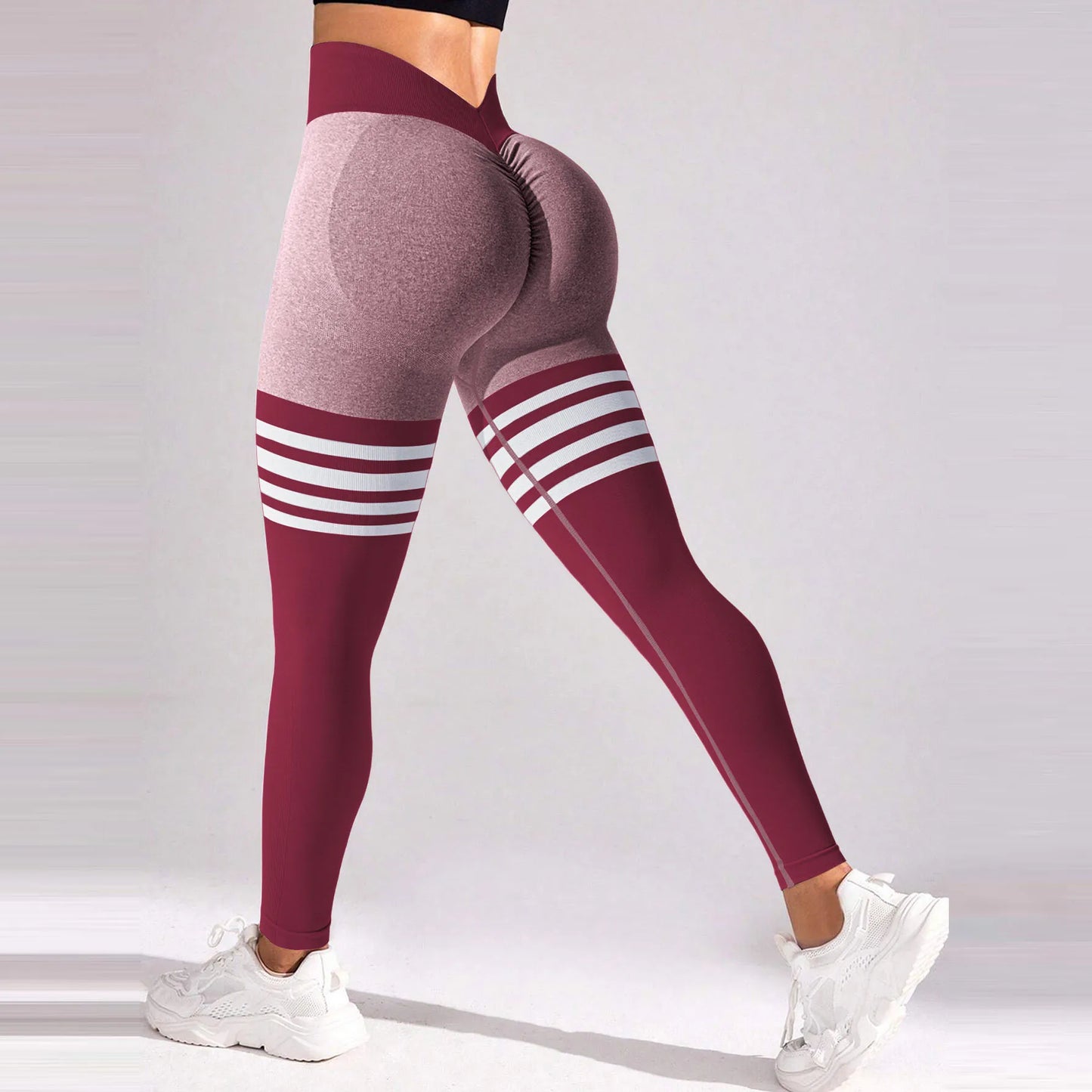 Women V Back Line Leggings Butt Lifting Gym Fitness Athletic Workout Elastic Leggins Outdoor Yoga Pants Sports Training Tights