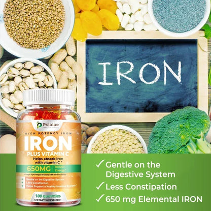 Iron Gummies 650 Mg - Promotes Red Blood Cell Production, Relieves Fatigue, Gently Absorbs Iron, and Improves EnergySupplementsS
