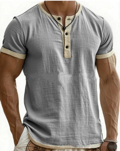 Summer 2025 Men's Fashion Cotton Sleeveless Fitness Casual Vest Color Block Trendy Button Decorated Loose Fit Sweat Wicking