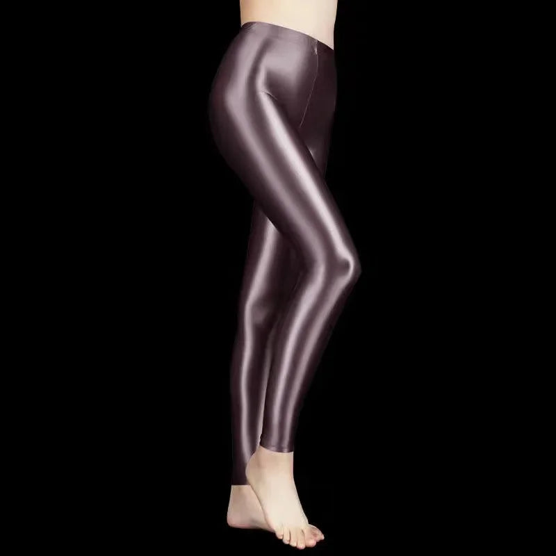 2020 Sexy Satin Glossy Leggings Trousers Glitter Stockings Shiny Japanese Ankle-Length Pants High Waist Tights Women Yoga Pants