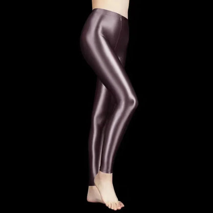 2020 Sexy Satin Glossy Leggings Trousers Glitter Stockings Shiny Japanese Ankle-Length Pants High Waist Tights Women Yoga Pants