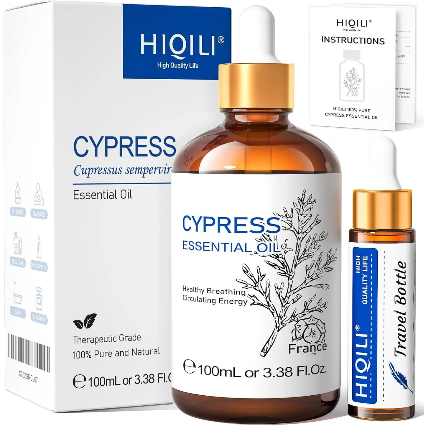 HIQILI Ylang-Ylang Essential Oil 100ML Citronella Geranium 100% Natural Tree Oil for Skin Massage Stress Relief & Aromatherapy