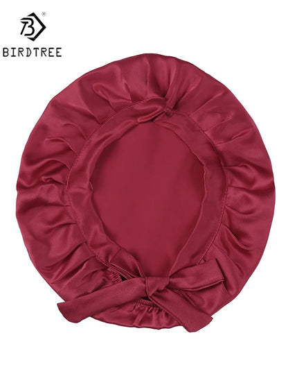 BirdTree 100% Real Silk Sleep Cap for Women, Hair Care Natural 19 Momme Silk Postpartum Hat, Night Bonnet with Tie T32101X