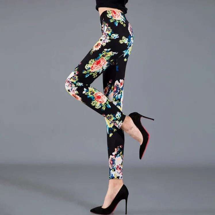 Women Floral Printed Exercise Colorful Peony Flower Female Elastic Leggins High Waist Pants Push Up Trousers Fitness Leggings