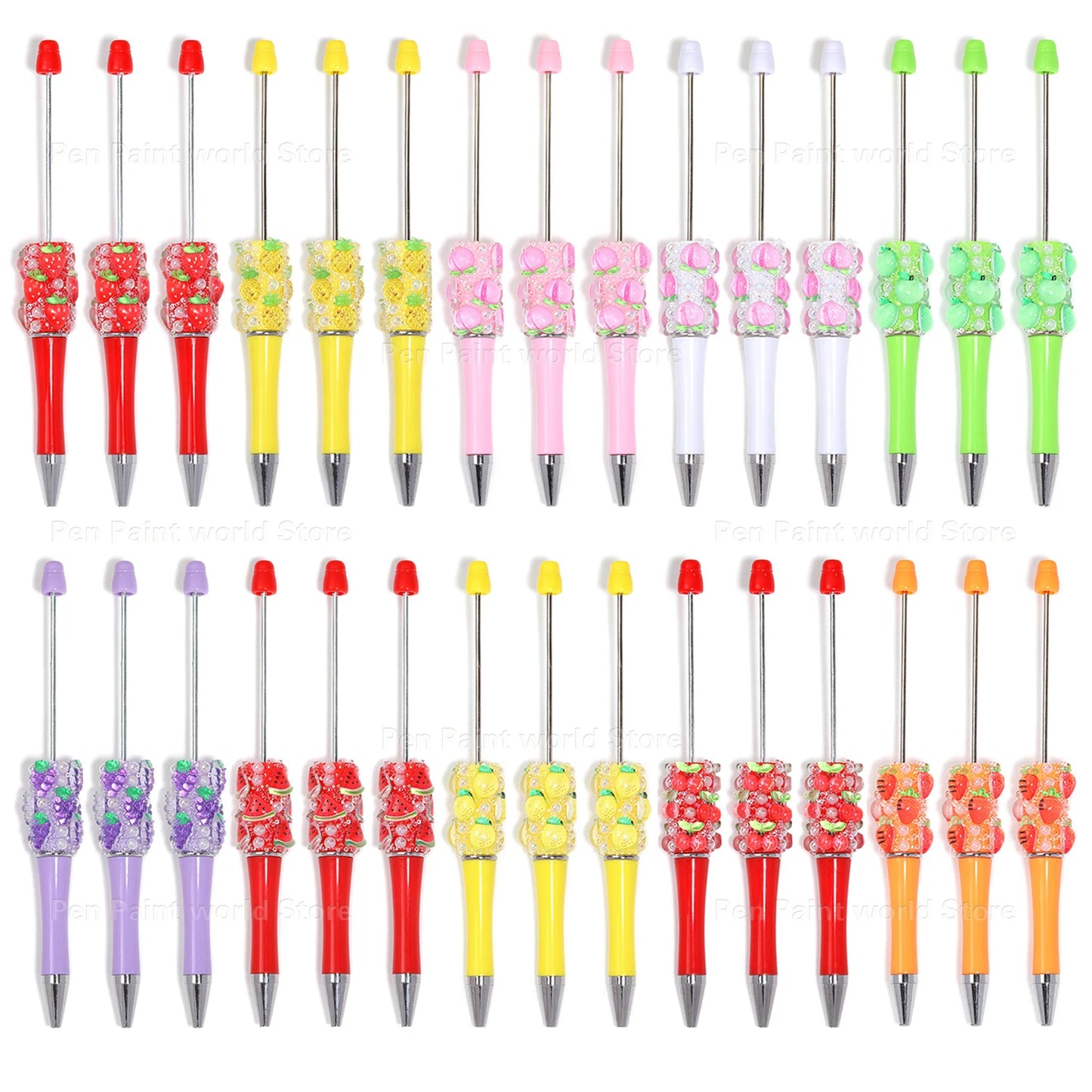 10-50Pcs DIY Bead Ballpoint Pen – Fruit Motif and Pearl Accents, Creativity Bead Pen for Journaling & Notes