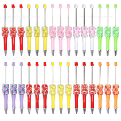 10-50Pcs DIY Bead Ballpoint Pen – Fruit Motif and Pearl Accents, Creativity Bead Pen for Journaling & Notes