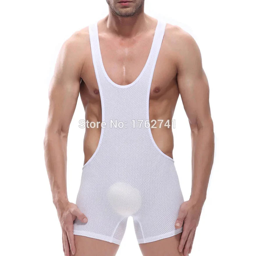 Mens Wrestling Singlet Leotards Stretchy Breathable Eyelets Underwear Jumpsuit Bodysuit