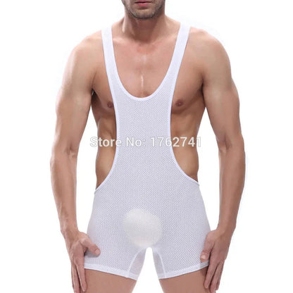Mens Wrestling Singlet Leotards Stretchy Breathable Eyelets Underwear Jumpsuit Bodysuit