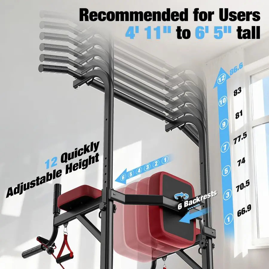 Power Tower Pull Up Bar Station, 450LBS Stable Power Tower Training HeavyDuty Fitness Equipment for Home Gym