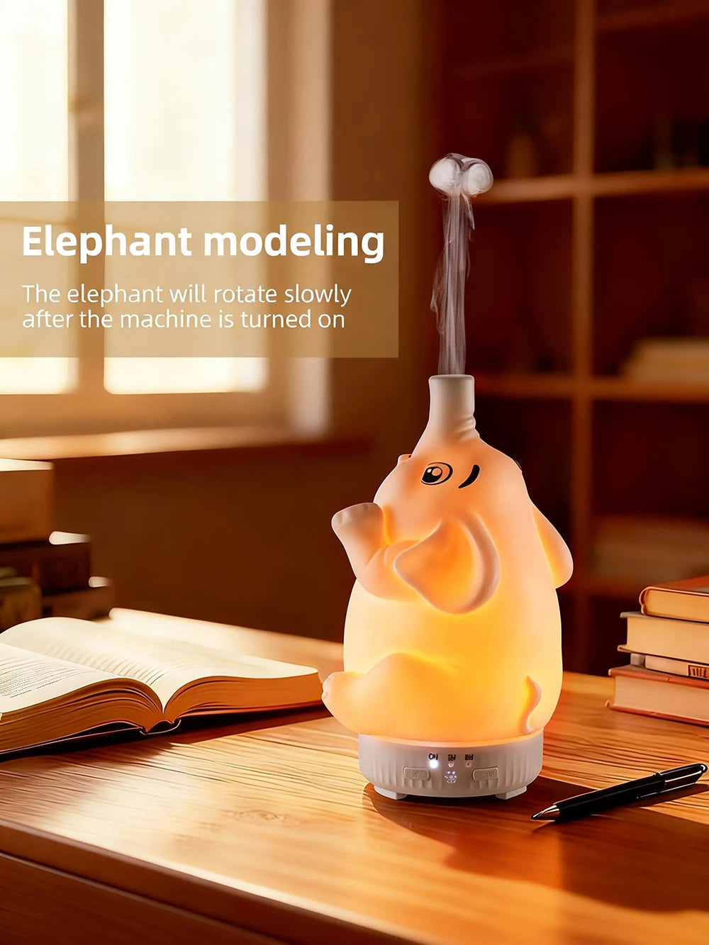 Creative Elephant Aroma Diffuser with Jellyfish Ring Mist Spray Rotating Essential Oil Humidifier Night Light Decompression Gadg