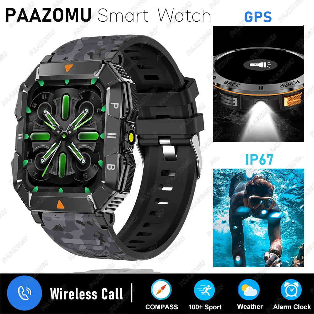 2026 New Smart Watch Men Compass Outdoor 3ATM Waterproof Sports Fitness Large Battery Bluetooth Call Smartwatch for Android iOS