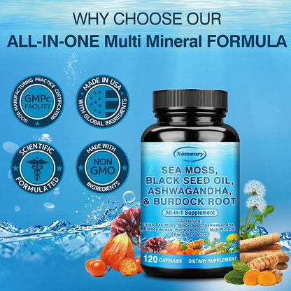 Sea Moss, Black Seed Oil, Ashwagandha & Burdock Root - Provide Energy and Enhance Immunity