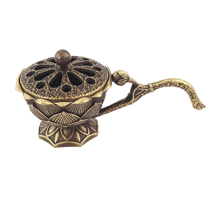 Antique Incense Burner Buddhist Hollow Incenses Holder With Cover Chinese Ancient Mini Censer Ornaments Home Office Decoration