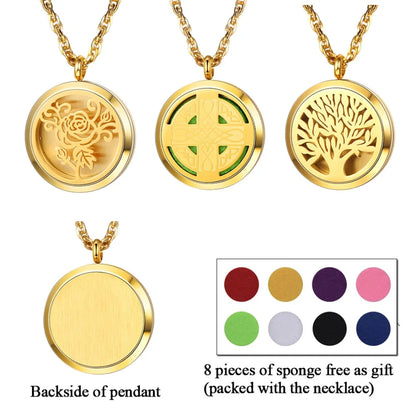 U7 37mm Round Perfume Diffuser Necklace for Man Woman Stainless Steel Essential Oil Locket Aromatherapy Anxiety Relief Jewelry