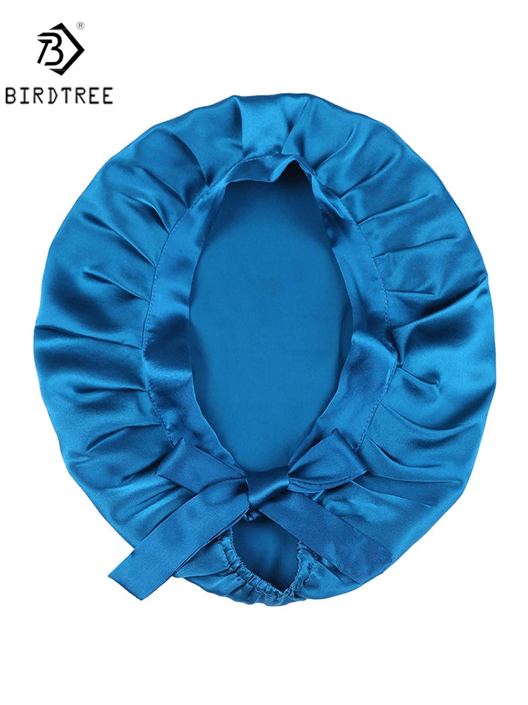 BirdTree 100% Real Silk Sleep Cap for Women, Hair Care Natural 19 Momme Silk Postpartum Hat, Night Bonnet with Tie T32101X