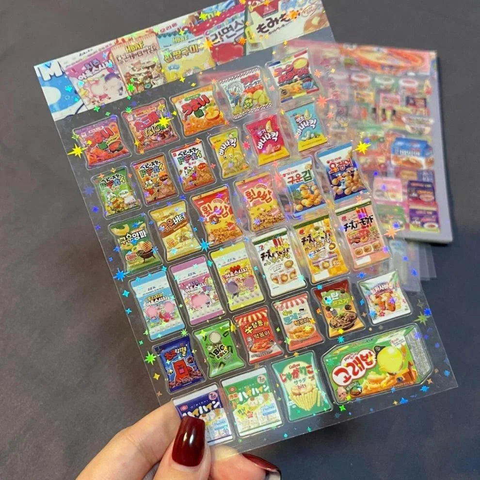 new cute 5pcs Snack Food Packaging Stickers For Phone PET Waterproof Cartoon Scrapbook Sticker Journaling Stationery Kawaii