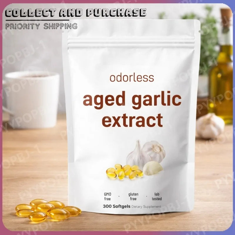 Odorless Garlic Oil Capsules 2 Years Aged Garlic Extract Natural Herbal Supplements Wirh Grown Allium Sativum Bulb 300 Softgels