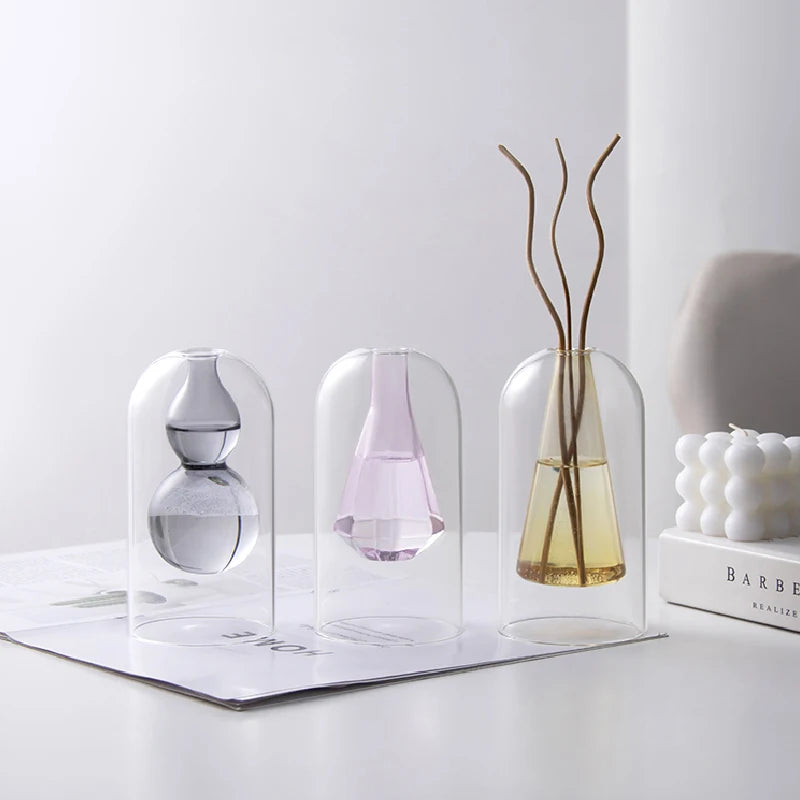 Double Glass Vase Hydroponic Plant Flower Arrangement Glass Empty Bottle Ornaments Simple Essential Oil Aromatherapy Bottle