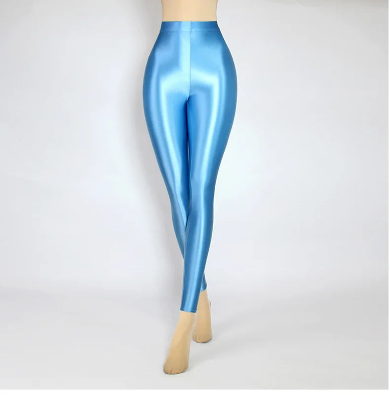 Plus Size Glossiness Pants Women Sexy Glossy Shiny Leggings High Waist Sport Fitness Yoga Pants Tights Leggings High Elastic