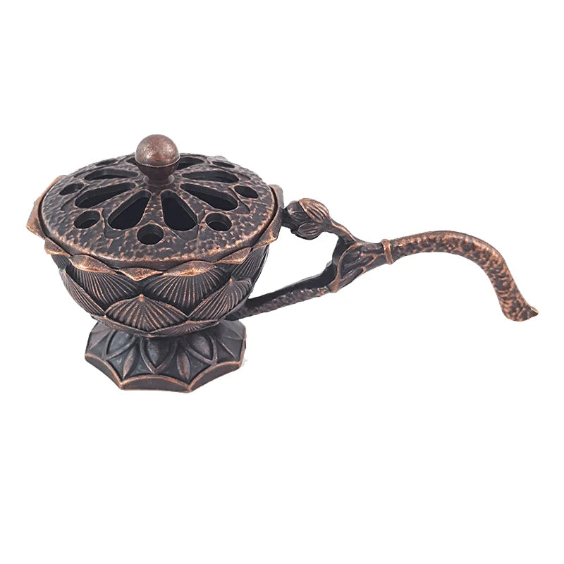 Antique Incense Burner Buddhist Hollow Incenses Holder With Cover Chinese Ancient Mini Censer Ornaments Home Office Decoration
