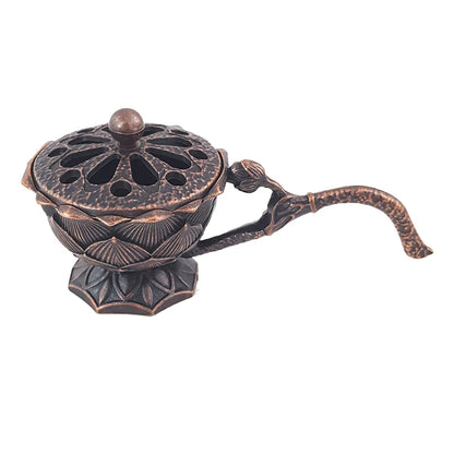 Antique Incense Burner Buddhist Hollow Incenses Holder With Cover Chinese Ancient Mini Censer Ornaments Home Office Decoration