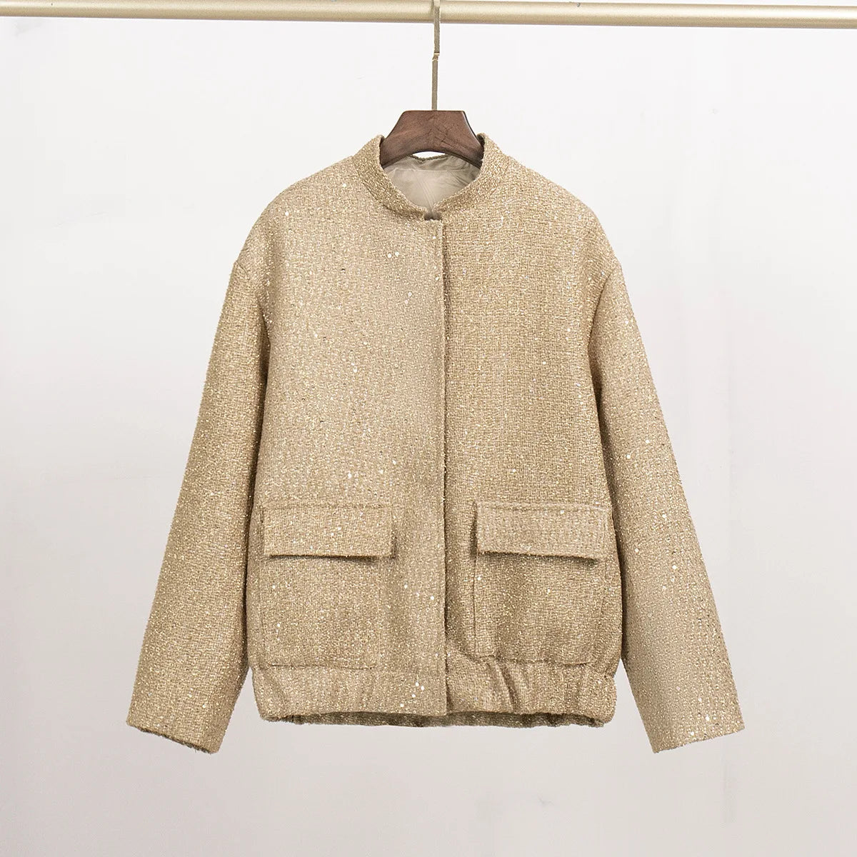 2025 Women Spring Vintage Sequins Jacket Coat Fashion Women Stand Collar Loose Style Jacket Femme Streetwear Tops Clothes