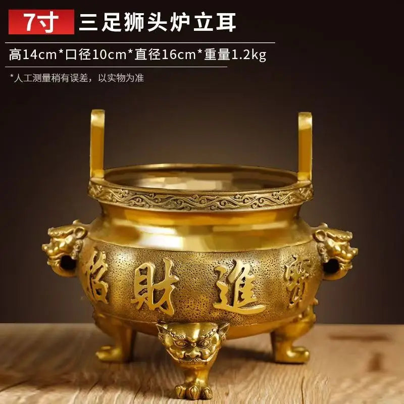 Pure Copper Classical Incense Burner Buddha Worship Fengshui Censer God of Wealth Attraction Ornament for Home Decor