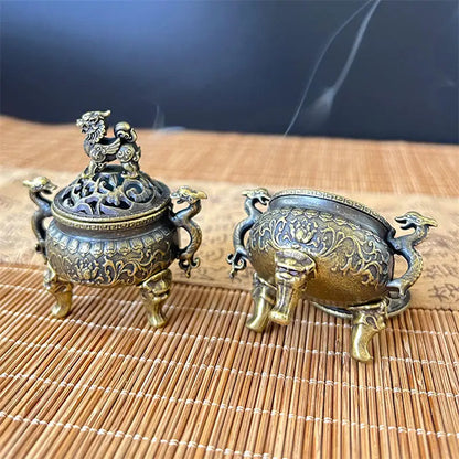 Chinese Style Auspicious Cloud Incense Burner Double Dragon Carved Censer Home Incense Holder Decoration