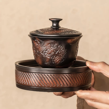 Jianshui Purple Pottery Gaiwan Dragon Handmade Household Kung Fu Tea Set Tea Bowl Tea Cup Tea Maker Tea Ceremony Tea Tureen