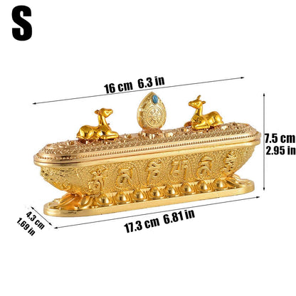 Sanskrit Incense Stick Burner Alloy Buddhist Tibetan Indoor Golden Meditation Engraving Temples Smoke Supply Furnace Ornaments