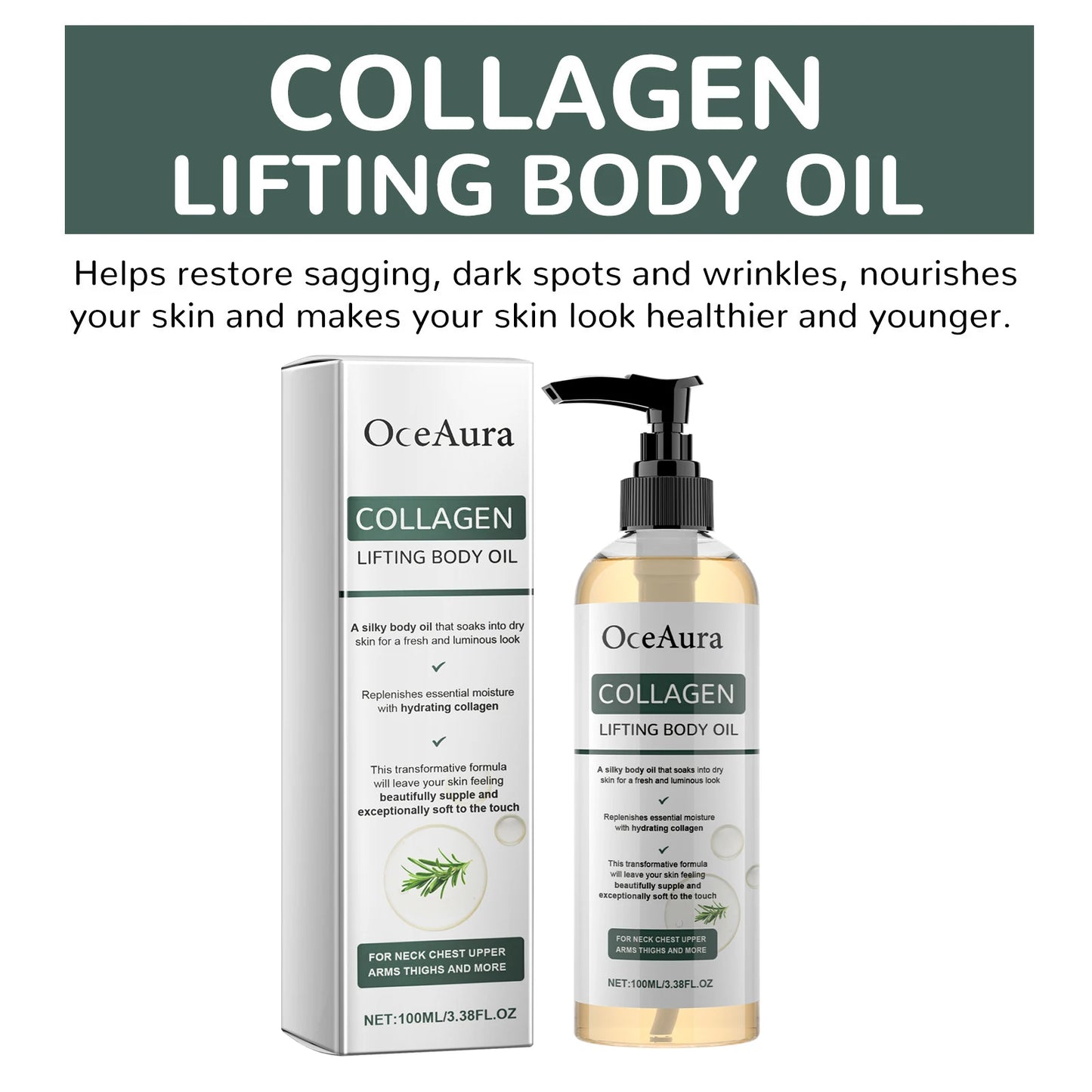 Oceaura Collagen Lifting Body Oil Firming Hydrating Anti Aging Brighten Smooth Dry Skin Reduce Fine Lines Full Body Massage Oil