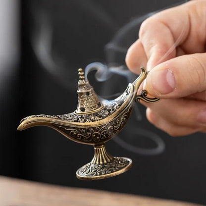 Durable Antique Style Incense Burner Air Purification Metal Aroma Furnace Gifts Wishing Aladdin Lamp Home Decor