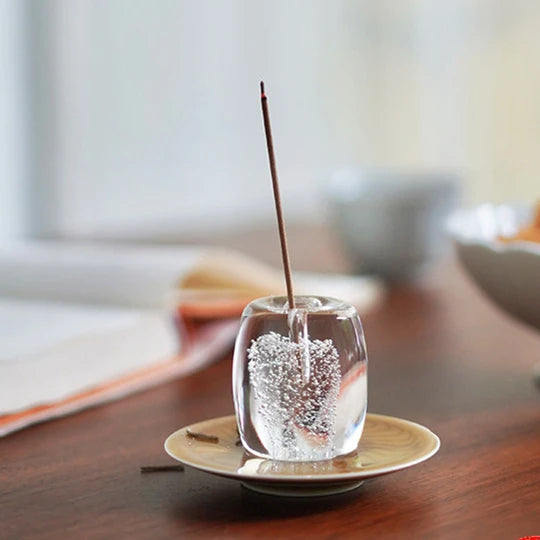 Handmade Air Bubble Glass Flat Line Fragrance Inserted Holder Aromatherapy Ornaments, Incense Sticks Tray Decorative Accessories