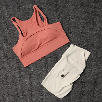 TRY TO BN Fitness Shorts Yoga Sports Bra Sets Women's Tracksuit Sportswear Workout High Waisted Leggings Cycling Gym Suit Pocket