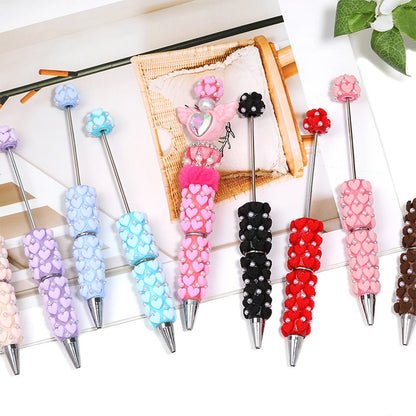 10-50Pcs DIY Clay Heart Bead Pen with Pearl Detail — Useful Ballpoint Pen for Journaling, Office, and Gifts