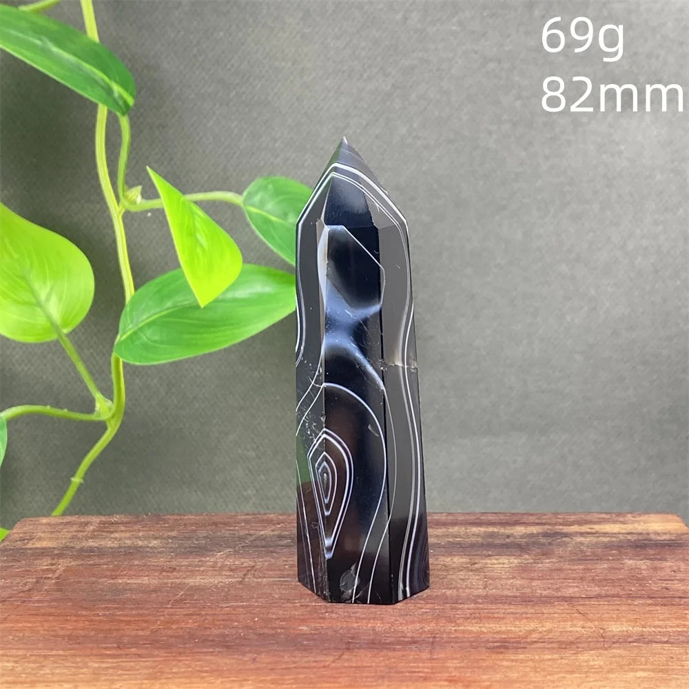 Black Agate Crystal Tower Natural Gem Obelisk Exquisite Home Decoration Ornament Rare Material for Relaxation And Energy