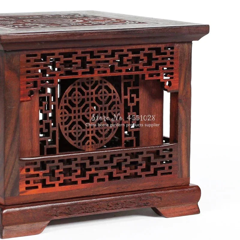 Red Rosewood Incense Burner Double-Layer Sandalwood Box Wood Carving Crafts Solid Four-Corner Ornament Home Decor