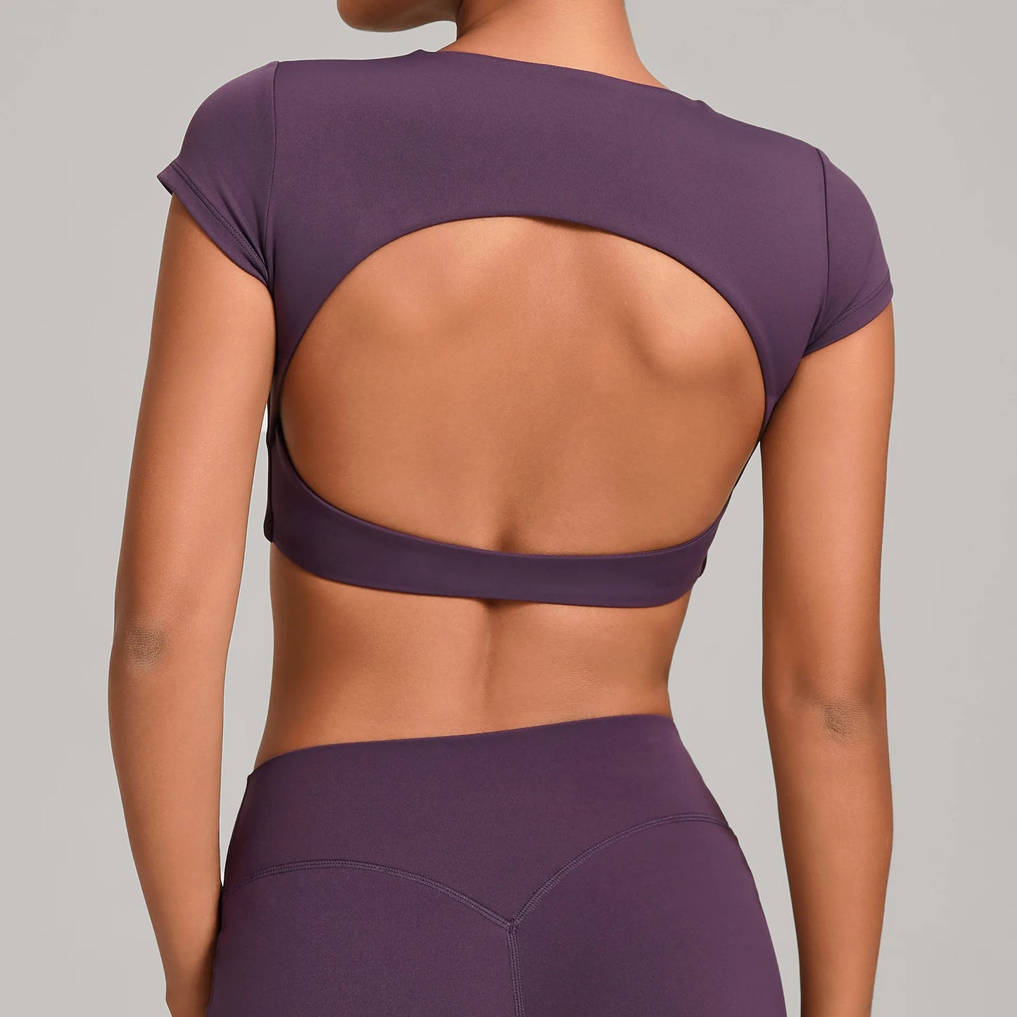 Hollow Backless Short Sleeve Sporty Slim T-shirt Women Crop Top Breathable Quick Dry Gym Workout Top Sport Shirt Fitness Clothes