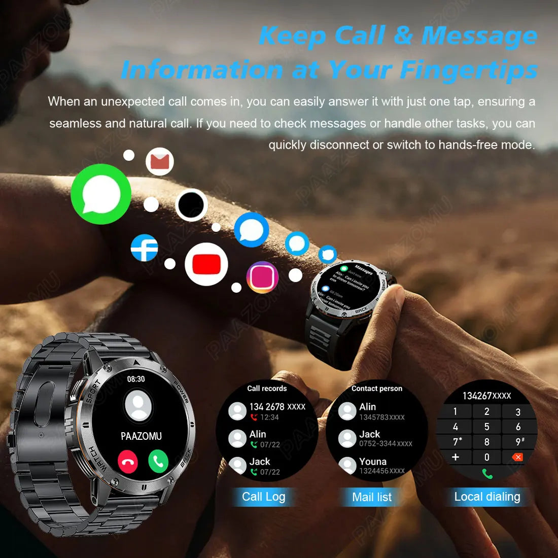 2026 New Smart Watch Men Compass Outdoor 3ATM Waterproof Sports Fitness Large Battery Bluetooth Call Smartwatch for Android iOS