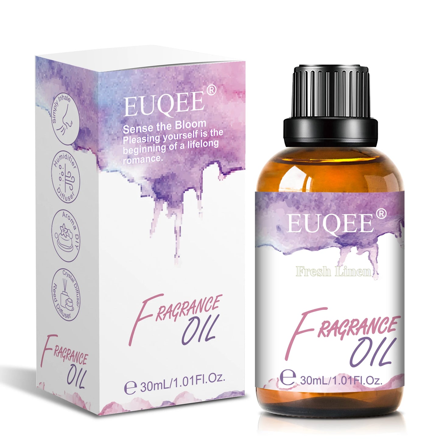EUQEE Aromatic Fragrance Oil For Car Diffuser 30ml White Musk Angel Sea Breeze Coconut & Vanilla Amber Romance Aromatherapy Oil