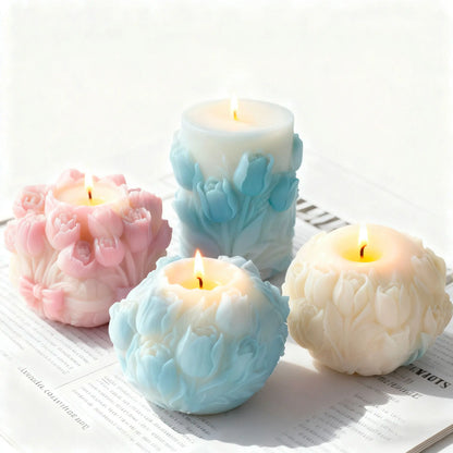 Tulip Flower Ball Candle Mold Floral Sphere Silicone Mold DIY Aromatherapy Wax Plaster Diffuser Stone Home Decor
