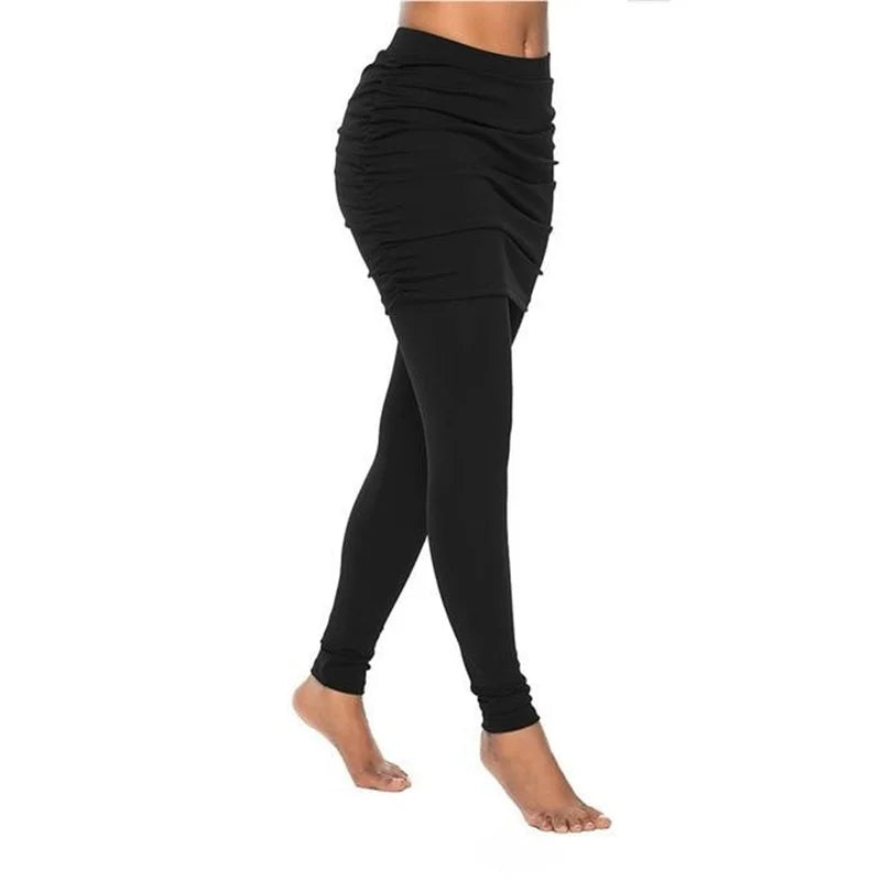 Pack hip side pleated skirt fake two-piece leggings women culottes leggings
