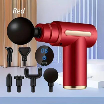Fitness Hammer Compact Deep Tissue Massager -USB Rechargeable Fascia Gun Muscle Massage Device Featuring 4 Interchangeable Heads