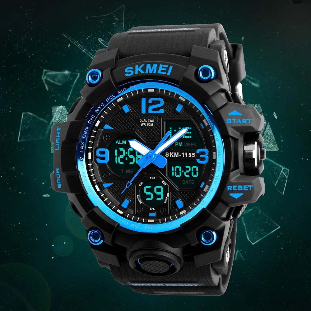 SKMEI 1155 Digital Military Watch for Men Sports Waterproof Large Mens Electronic Wristwatches Shockproof LED Display Clock 1637